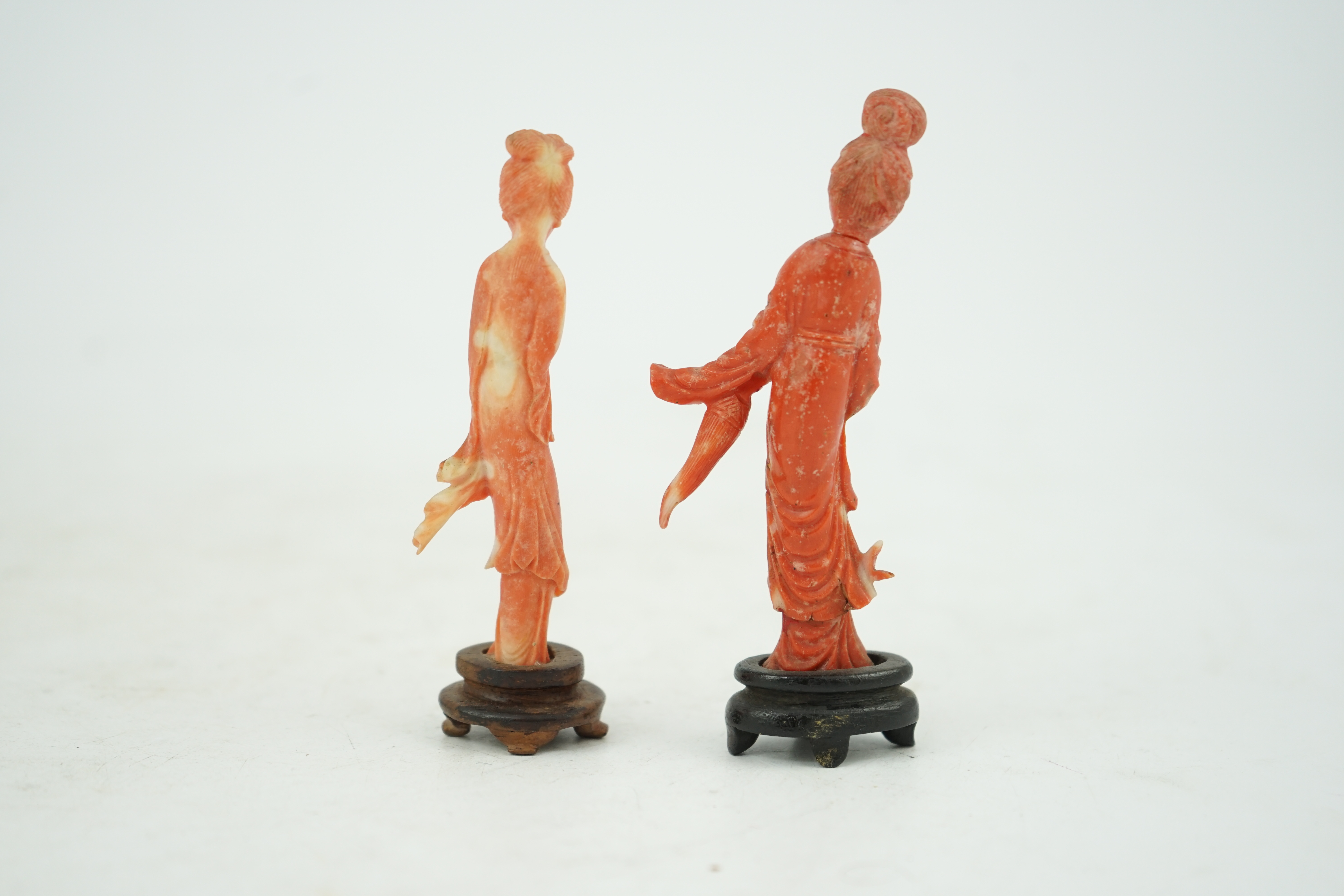 Two Chinese coral figures of ladies, early 20th century